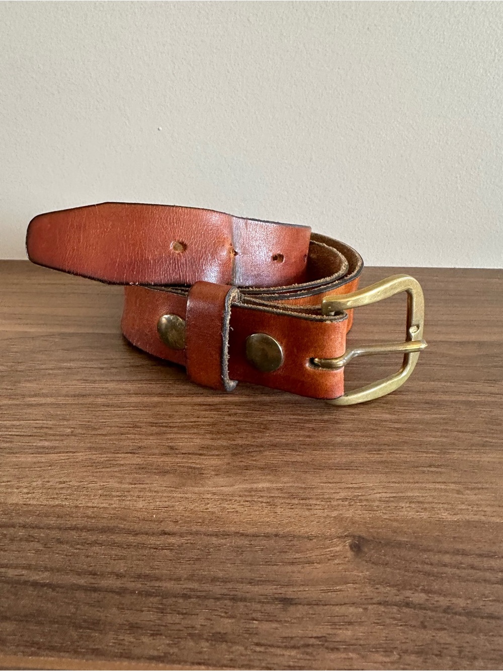 Vintage Leather Belt in Brown with Brass Buckle